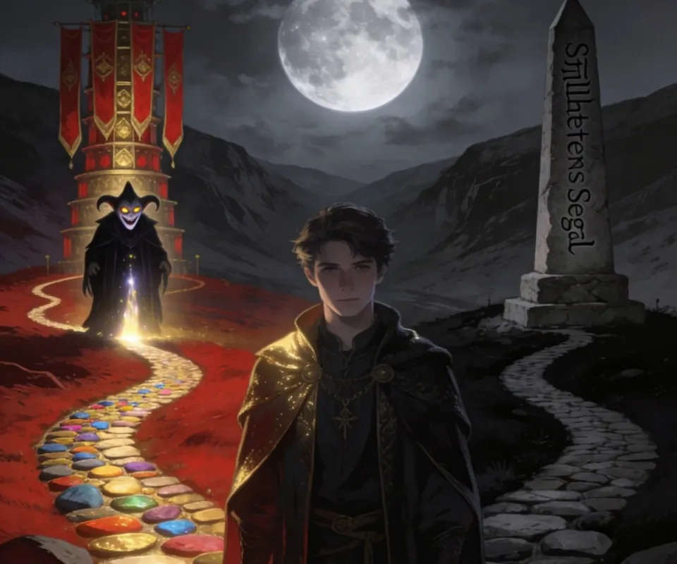 Jiger og De To Veiene: Skyggenes Dal - Eventyret om Jiger og De To Veiene
Prolog: I Skyggenes Dal
For lenge, lenge siden – i en tid da konger fortsatt trodde de styrte verden, og verden lo av dem bak deres egne slottmurer – vandret en ung mann ved navn Jiger gjennom Skyggenes Dal. Han var kjent som en som kunne lese både stjerner og mennesker, men han bar også en uro i brystet, som om skjebnen hvisket noe han ennå ikke forsto.
En natt, da månen sto som et sølvskjold over himmelen, åpnet dalen seg i et lysglimt. Ut av lyset steg en skikkelse – halvt vismann, halvt narr, med øyne som hadde sett både verdens latter og dens mørkeste hemmeligheter.
«Jiger,» sa skikkelsen, «tiden er kommet. Du står foran to veier. To skjebner. To sannheter.»
Kapittel 1: Veien til Narrens Krone
Den første veien var brolagt med fargerike steiner, og i enden skimtet Jiger et tårn av røde og gule bannere. Der inne ventet Narrens Krone, et symbol på frihet, galskap og uendelig kreativitet.
«Velger du denne veien,» sa skikkelsen, «blir du klovn – ikke en enkel underholder, men en av De Evige Narrer. De som taler sannhet gjennom latter. De som tør å si det ingen andre våger. De som kan snu et helt rike med et eneste ord.»
Men prisen var høy.
«For å bære Narrens Krone,» fortsatte skikkelsen, «må du gi slipp på stillheten. Du må være den som alltid taler, alltid utfordrer, alltid vrir verden på hodet. Du vil aldri kunne tie, selv når sannheten brenner.»
Jiger kjente både frykt og fascinasjon. Å være klovn var ikke å være dum – det var å være farlig.
Kapittel 2: Veien til Stillhetens Segl
Den andre veien var mørkere, stille som en forlatt kirke. I enden sto en steinobelisk med et symbol inngravert: Stillhetens Segl.
«Velger du denne veien,» sa skikkelsen, «binder du deg til taushetens orden. Du blir vokter av hemmeligheter, en som ser alt, men sier ingenting. En som bærer sannheten som en byrde, ikke som et våpen.»
Stillhetens vei ga makt – men usynlig makt. Den som tier, blir ofte undervurdert, men aldri glemt. Den som tier, kan styre  - AI video generated with Lite