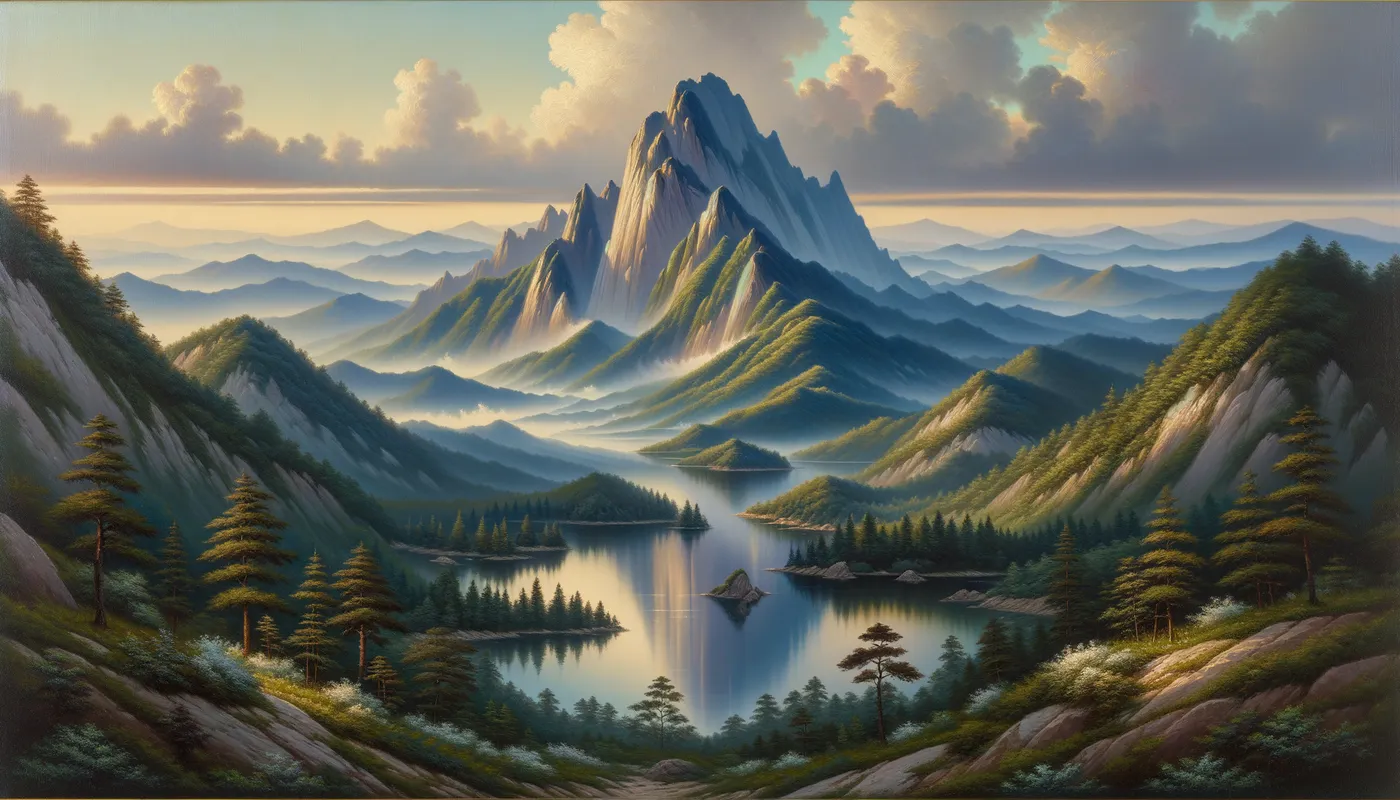 Jiri Mountain Painting - bob ross like painting of mount jiri in korea - AI image generated with Art