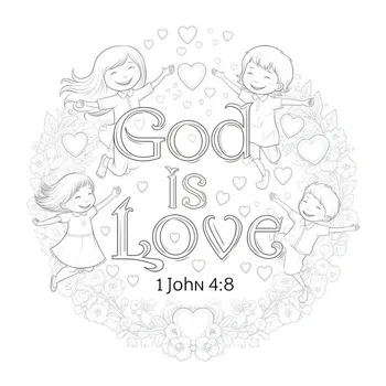 Joyful Children with Hearts Coloring Page
