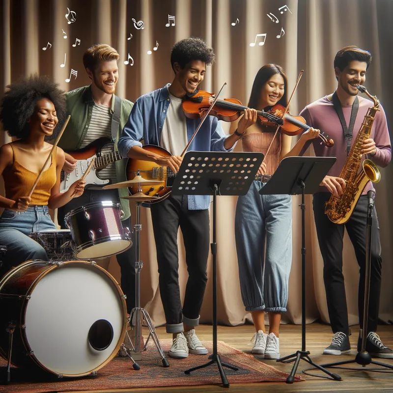 Joyful Music Ensemble - band of happy musicians - AI image generated with Art