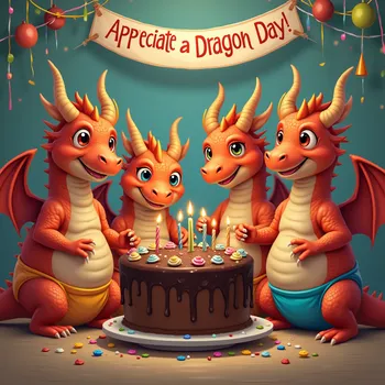 Jubilant Muscular Dragons' Cake Party