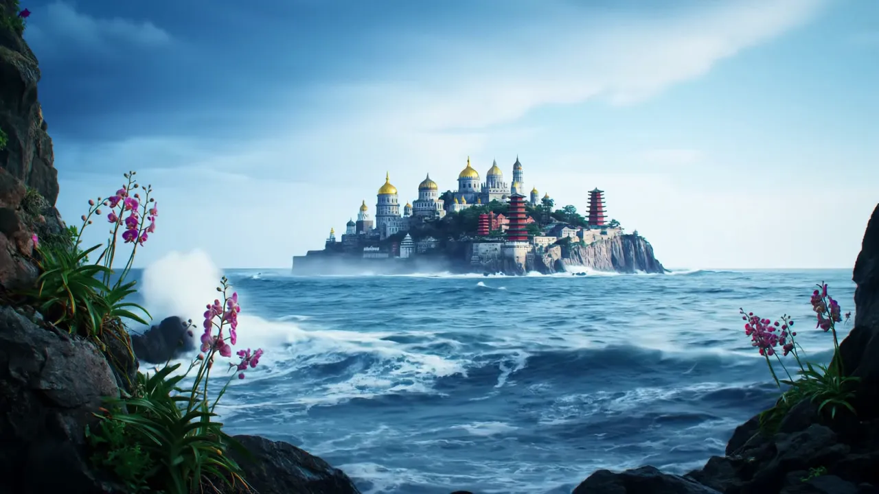 Kaiserland's Duality - Die Brandung donnerte gegen die schroffen Klippen des Kaiserlands, ihre salzigen Spritzer vermischten sich mit dem süßen Duft wilder Orchideen, die hartnäckig in den Felsspalten wuchsen. Das Kaiserland erhob sich aus dem nebelverhangenen Meer wie ein uralter Wächter, seine Silhouette gezeichnet von goldenen Kuppeln und roten Pagoden, die im letzten Licht der untergehenden Sonne schimmerten. Taro, ein Straßenkünstler mit zerzaustem Bart und einer flinken Zunge, balancierte geschickt eine brennende Fackel auf seiner Handfläche, während er sein Publikum mit einer Geschichte fesselte. „Hört gut zu!“ rief er und warf die Fackel hoch in die Luft. „Heute erzähle ich euch die Wahrheit über unsere Heimat – und über das Feuer, das in den Schatten wächst!“ Die Menge auf dem Marktplatz lachte. Doch einige der Zuhörer, in einfache Kapuzen gehüllt, blieben still. Ihre Augen blitzten kurz auf, bevor sie sich langsam in die Gassen zurückzogen. Der Widerstand lebte – verborgen unter der Oberfläche. Die Hauptstadt war ein Mosaik aus gegensätzlichen Welten: Die prächtigen Gebäude zeugten von vergangenen Reichtümern, doch ihre Wände trugen Narben vergangener Schlachten. Händler priesen ihre Waren an – duftende Gewürze, schimmernde Stoffe und Artefakte aus fernen Ländern –, doch hinter ihren fröhlichen Stimmen lag eine unterschwellige Nervosität. Kaiserland war nicht mehr das Zentrum der Macht, das es einst gewesen war. Die Marine hatte ihre eisernen Hände um die Insel gelegt, ihre Schiffe blockierten die Häfen, und ihre Steuern hatten selbst die wohlhabendsten Händler in die Armut getrieben. Am Rand des Marktes stand Enji, ein junger Marineoffizier mit makellosem Uniformrock und einem Stirnrunzeln, das nie zu verschwinden schien. Er beobachtete Taro mit Argwohn. „Dieser Mann verbirgt etwas,“ murmelte er und kritzelte eine Notiz in sein Buch. Plötzlich brach Tumult aus. Ein Junge rannte durch die Menge, ein Apfel in seiner Hand, verfolgt von einem wütenden Händler. Enji setzte sich in B - cyberpunk, high dynamic range