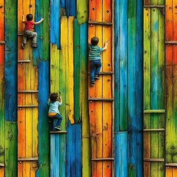 Kid Climbers on Colorful Wood Planks
