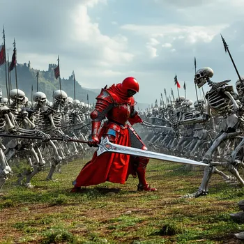 Knight in Red Battles Skeleton Horde
