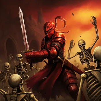 Knight in Red Battles Skeleton Horde