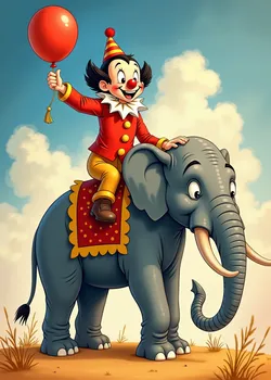 Ko-Ko the Clown Riding an Elephant