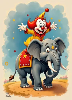Ko-Ko the Clown Riding an Elephant