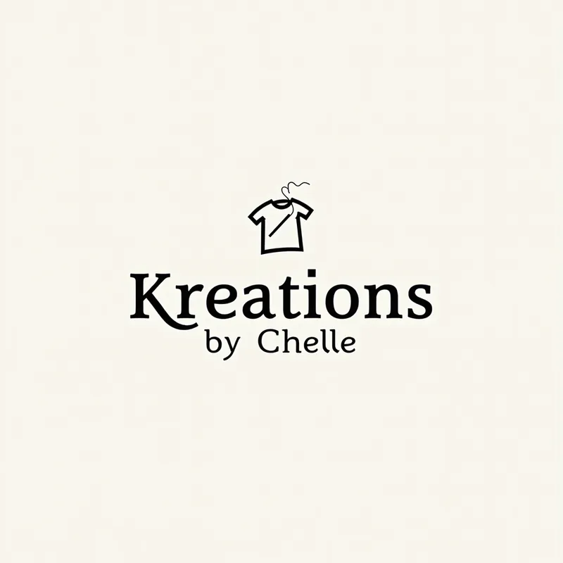 KreationsbyChelle206 Logo 2 - Create a sleek and minimalist logo for the t-shirt crafting business 'KreationsbyChelle206'. Highlight the business name prominently, with a subtle graphic element such as a needle and thread or a t-shirt icon integrated into the text. Choose a monochrome or pastel color palette for a clean look. - AI image generated with Text