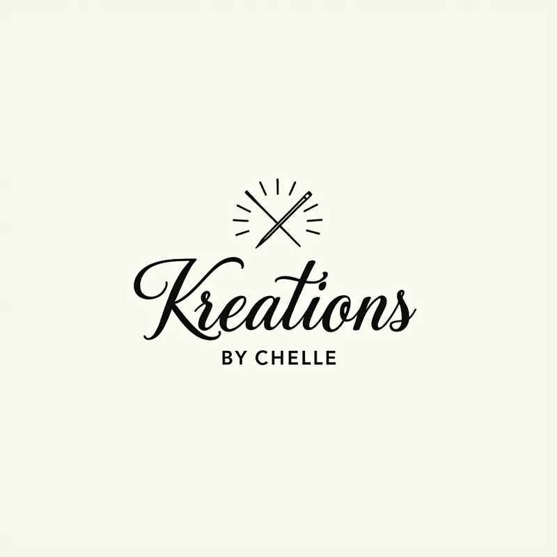 KreationsbyChelle206 Logo 5 - Create an elegant and sophisticated logo for the t-shirt crafting business 'KreationsbyChelle206'. Emphasize the business name in a graceful script font, with minimalist icons like a threaded needle or a plain t-shirt subtly included in the design. Stick to a neutral color palette for a timeless look. - AI image generated with Text