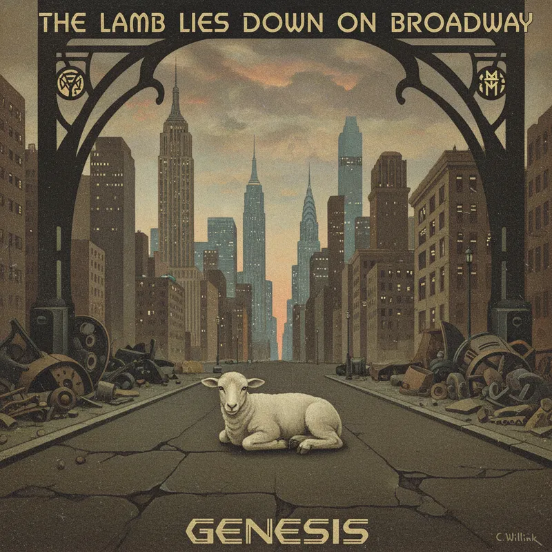 Lamb Lies Down on Broadway Tribute - the Lamb lies down on broadway, the album cover recreate by Carel
Willink
- AI image generated with Nano Banana - grain effect