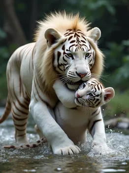 Lion Rescues White Tiger Cub