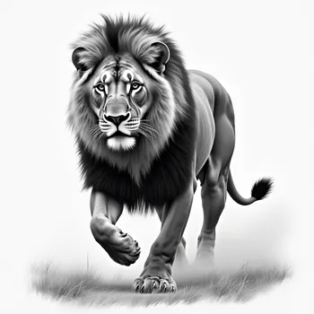 Lion Running - Grayscale Pencil Drawing