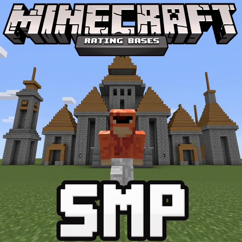 Live Base Rating Donut SMP - A thumbnail designed for a Minecraft live stream, prominently showing the words 'Donut SMP LIVE RATING BASES'. Depict various intricate Minecraft structures and a character ready to rate them. - AI image generated with Text