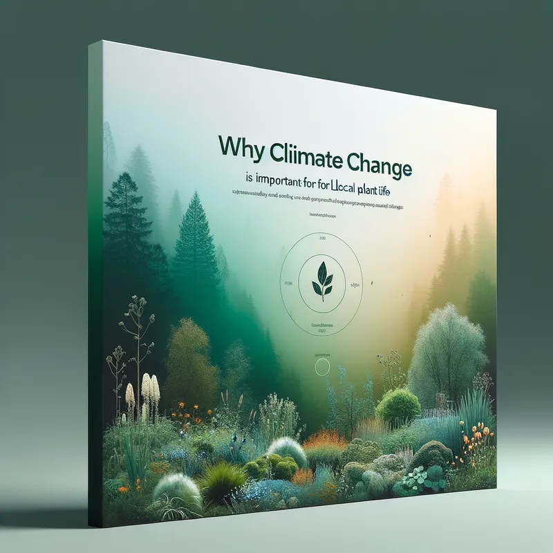 Local Flora and Climate Warnings - Cover Slide - A detailed PowerPoint front cover slide that incorporates images of local plants and a gradient background that transitions from green to a warmer hue, symbolizing climate change effects. The title 'Why Climate Change is Important for Local Plant Life' is centrally placed with a leaf icon. - AI image generated with Art