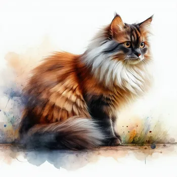 Long-Haired Cat in Watercolor