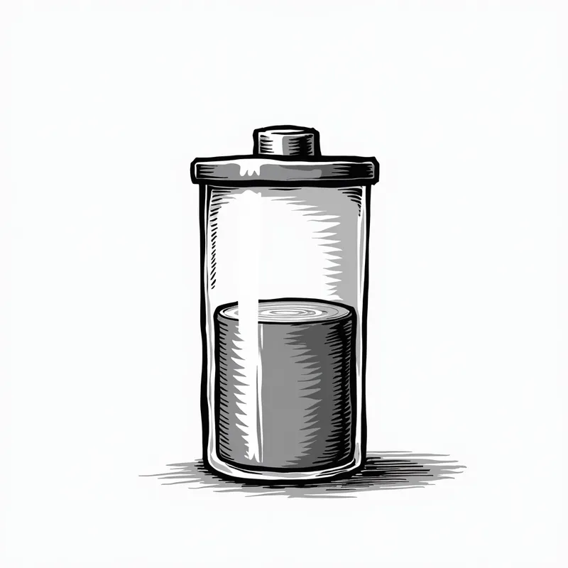 Low Battery Hand Drawn Graphic - low battery simple hand drawn graphic black and white, with transparent background (no background) - AI image generated with Photorealistic 2