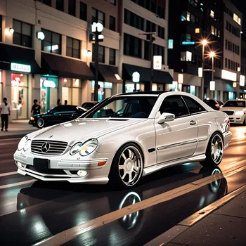 Lowered White CLK320 Night Scene