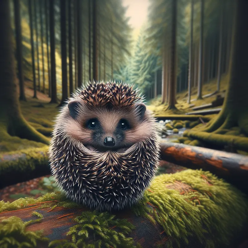 Lukas the Cozy Hedgehog - a cute little hedgehog named Lukas with dark spikes in cozy looking woods - AI image generated with Art
