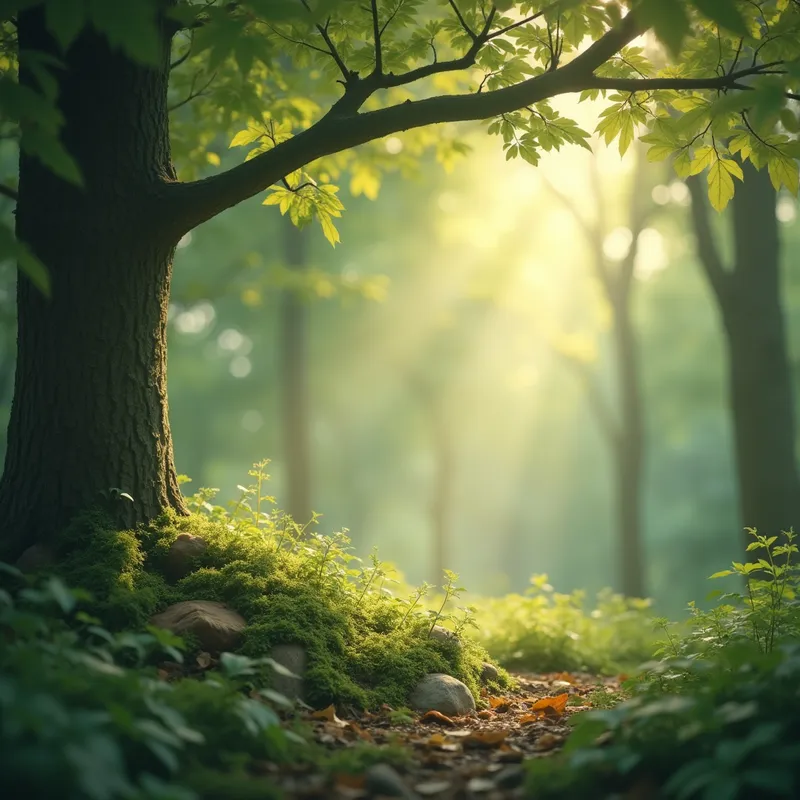 Lullaby Under the Leaves - Create a nature-inspired lullaby with soft forest wind, warm pads, gentle wooden tones, and calm atmospheric layers.  
Music should feel like sleeping peacefully under leaves.  
Very natural, soothing, quiet.
 - AI image generated with Photorealistic 2