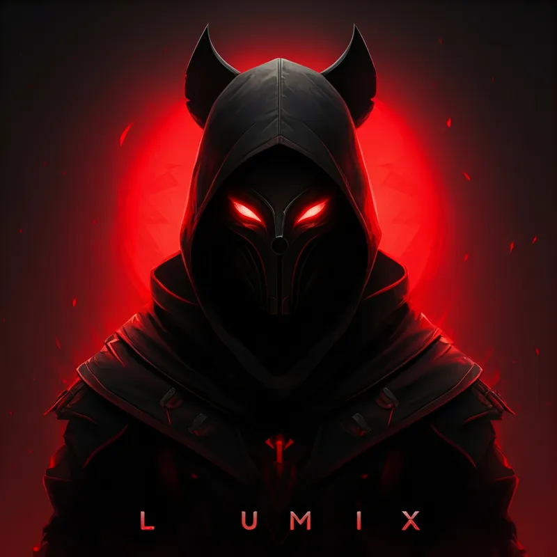 Lumix Shadow Clan - Create an image for the 'Lumix' clan, inspired by the visual aesthetics of Solo Leveling. The design should be dominated by black and red colors, centering around a shadowed silhouette that evokes mystery. - AI image generated with Imagen 3