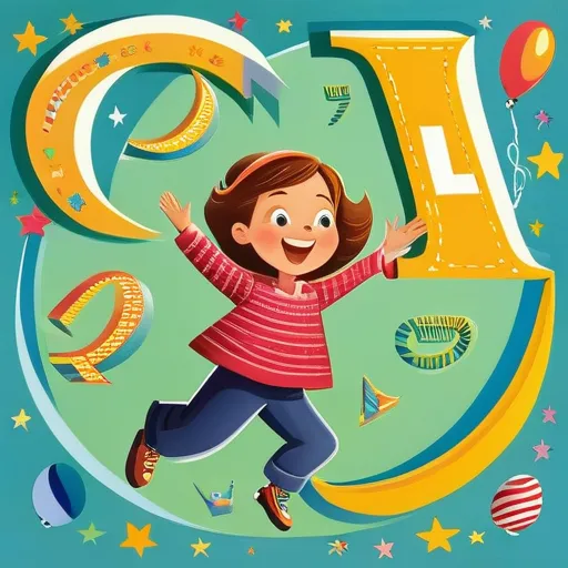 Magical Alphabet - A vibrant and imaginative illustration where upper and lower case English letters hover at various angles in the air, with a child below who is joyfully watching and reaching out toward them. - AI image generated with Photorealistic - gouache technique, cartoony