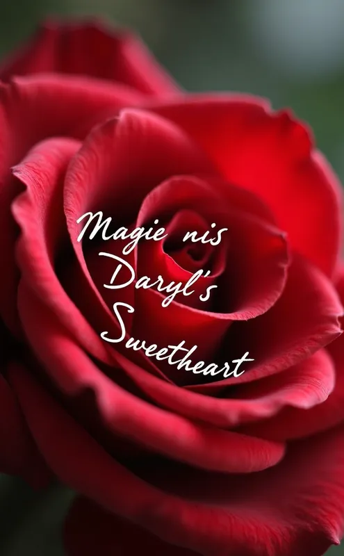 Magie nis Darryl's Sweetheart Rose - The camera focuses intently on the delicate texture of a red rose's petals. The words 'Magie nis Darryl's Sweetheart' are gracefully inscribed in a flowing script. - AI image generated with Text - photorealistic, close-up macro photograph, picture of the day