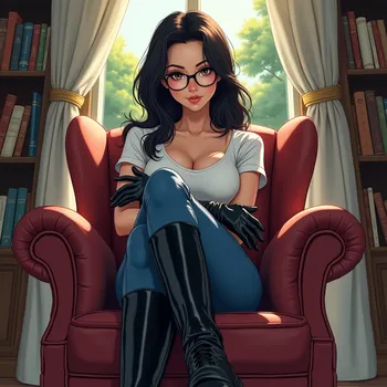 Magnificent Asian Girl in a Chic Library