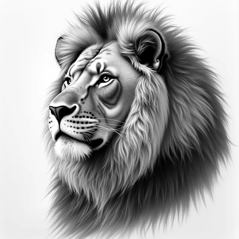 Majestic Lion in Grayscale Pencil - grayscale realistic pencil drawing of a majestic lion - AI image generated with Photorealistic 2