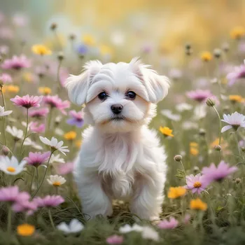 Maltese in a Flower Field