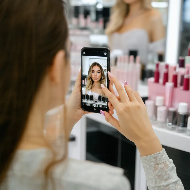 Manicurist's Photo Struggle - manicurist trying to take a photo of their business with a cellphone without knowing what to do