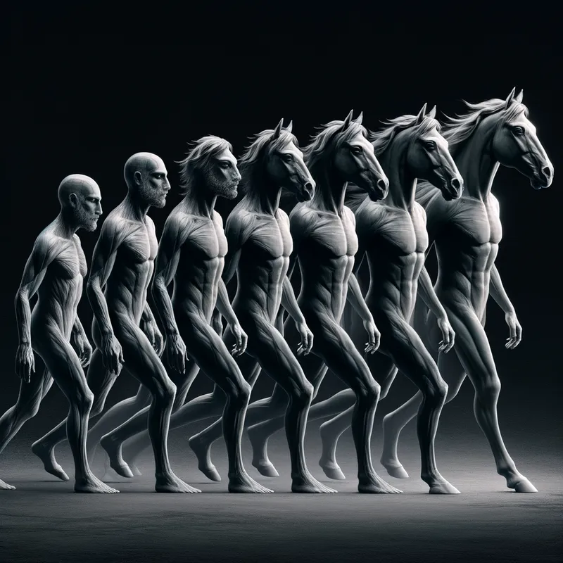 Man to Horse Metamorphosis - A man transforming into a horse. - AI image generated with Art