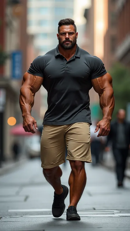 Massive Bodybuilder in City Street - Tangra AI Image Generator