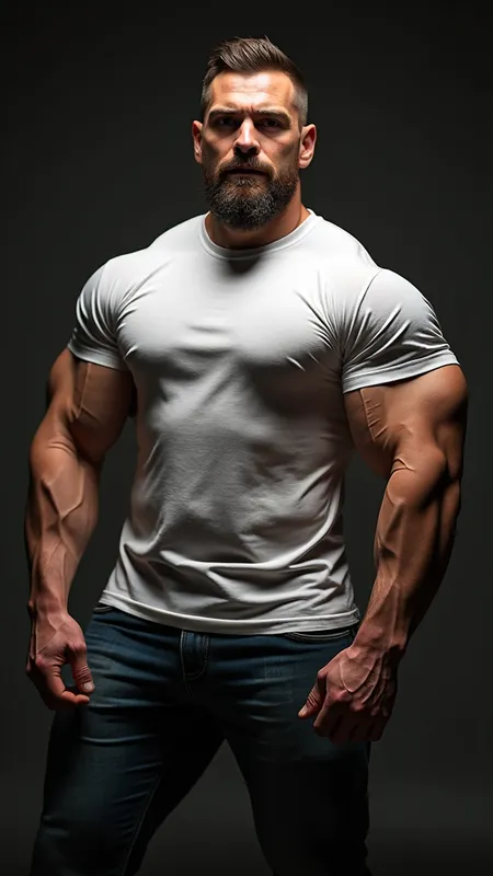 Massive Bodybuilder in Tight Tee - massive bodybuilder in tight t-shirt - AI image generated with Photorealistic 2