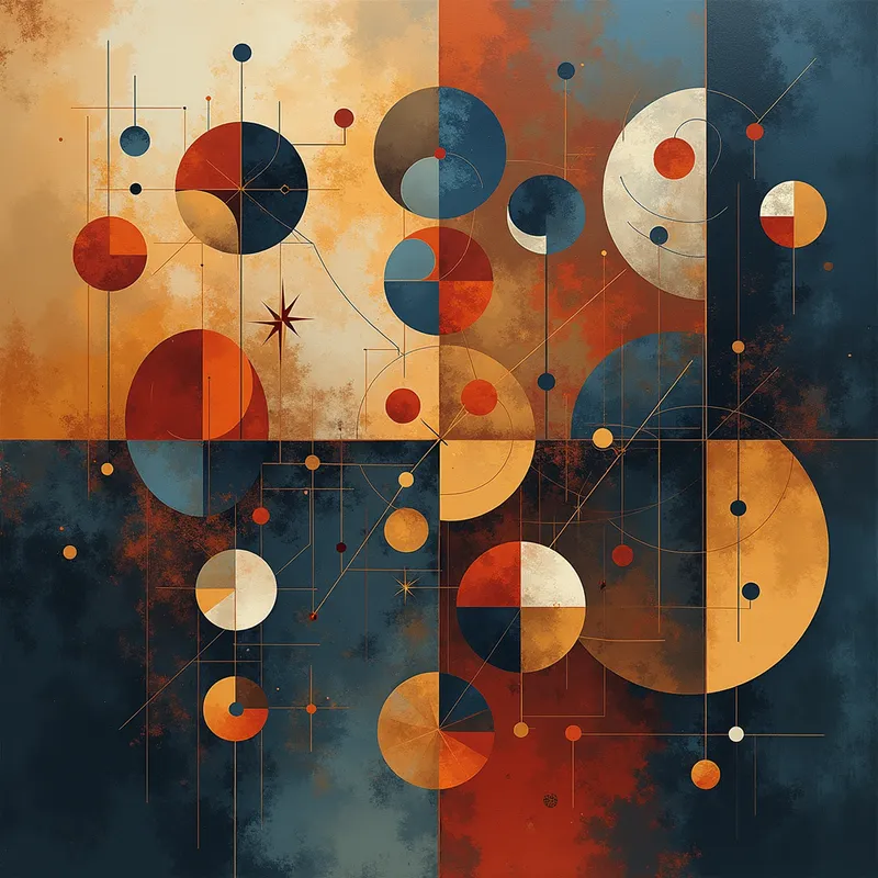 Mathematical Harmony - An abstract artistic image where mathematical figures like circles, triangles, and polygons come together to form a visually striking composition, highlighting the balance and symmetry of geometry. - AI image generated with Photorealistic 2