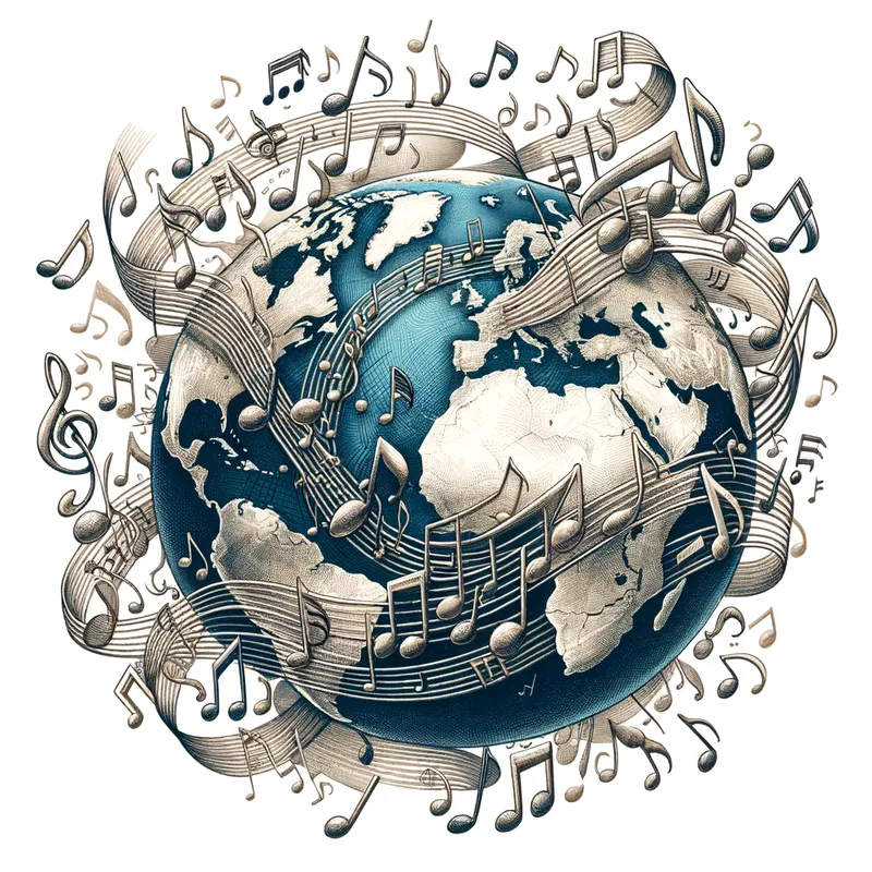 Melodic Globe Harmony - globe with musical notes - AI image generated with Art