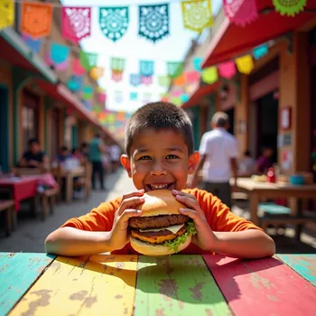 Mexican Boy Enjoying a Burger