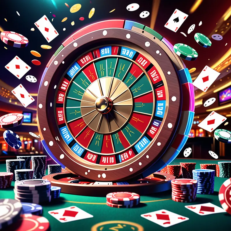 Midnight Casino Rush - A high-energy anime-inspired casino scene featuring a spinning gambling wheel at the center, motion blur, scattered playing cards and poker chips, intense expressions, cinematic angle, rich colors, detailed background - AI image generated with Fictional