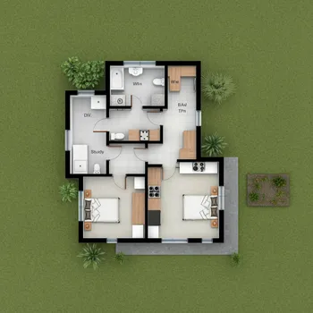 Minimal 2-Bed Blueprint with Study