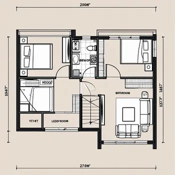 Minimal 2-Bed Blueprint with Study