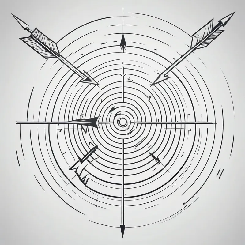 Minimalist Cyberpunk Bullseye Target - image of a target with an arrow in the center - AI image generated with Photorealistic - cyberpunk, minimalist line art