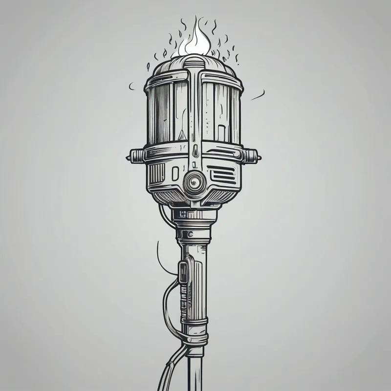 Minimalist Cyberpunk Torch Line Art - image of an old lit torch - AI image generated with Photorealistic - cyberpunk, minimalist line art