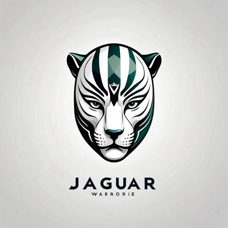 Minimalist Jaguar Warrior Emblem - A minimalist vector logo of a jaguar warrior helmet, combining sharp lines and smooth curves, with a contemporary brand name written below in geometric, sans-serif font. Uses a monochrome palette for a modern branding aesthetic. - AI image generated with Fictional