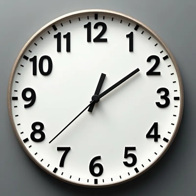 Minimalist Letter Clock with Subtle Hands - Render a modern clock face with the twelve indices replaced by the letters 'T', 'I', 'M', 'E', '4', 'A', 'C', 'H', 'A', 'N', 'G', 'E' spaced perfectly around a clean circular face. Letters are evenly spaced and aligned with flawless kerning, no numbers present. Include two thin, elegant clock hands: the minute hand points to the 'E', the hour hand just before 'G', subtly marking 11:03. The focus remains on the clear arrangement of the letters. - AI image generated with Text