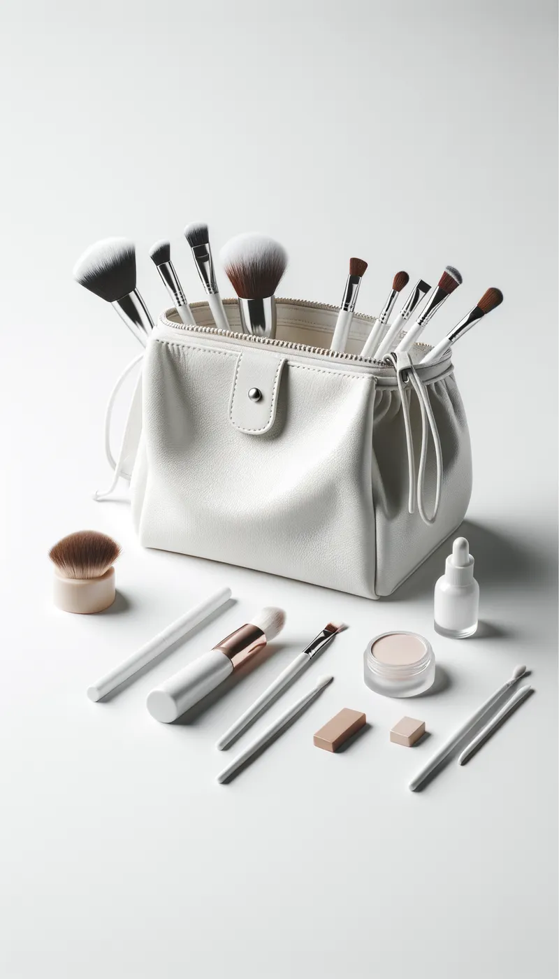 Minimalist White Makeup Bag - Create a makeup bag in white with a white background and minimalistic design - AI image generated with Art