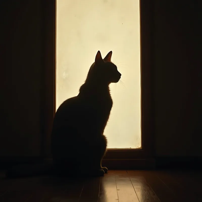 Mirrored Feline Silhouette - show me a silhouette of a cat looking into a mirror - AI image generated with Photorealistic 2