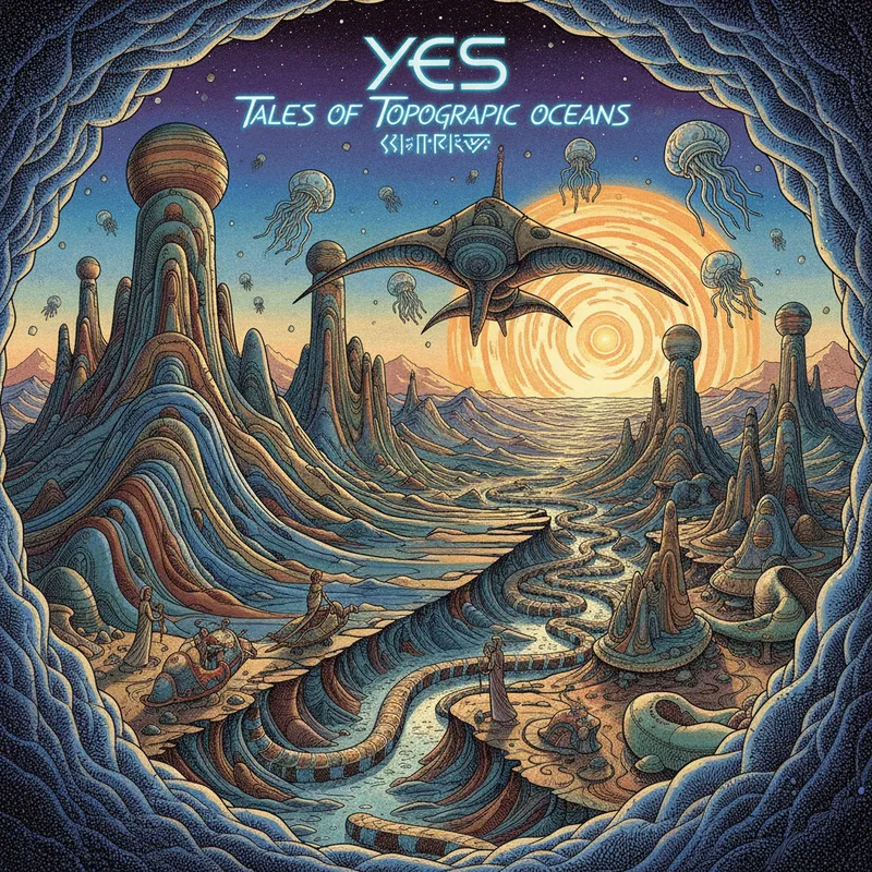 Moebius' Yes Album Cover Reimagined - Tales of topographic oceans by yes, the album cover recreate by Moebius
- AI image generated with Nano Banana