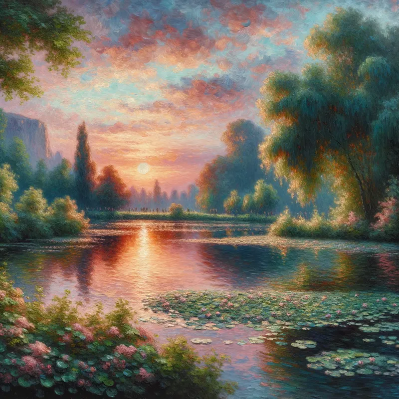 Monet's Serene Landscape - Monet landscape painting oil painting - AI image generated with Art