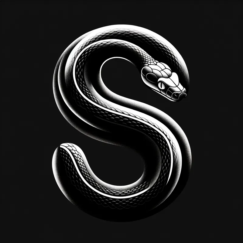 Monochrome Metamorphosis - An image that showcases a snake transforming into the shape of an 'S', rendered in a bold black and white color scheme for a powerful and captivating visual. - AI image generated with Art