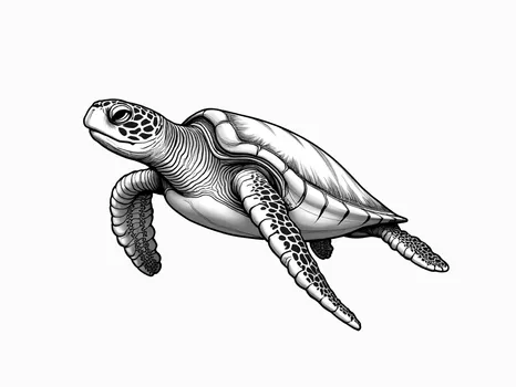Monochrome Outline Sea Turtle Drawing