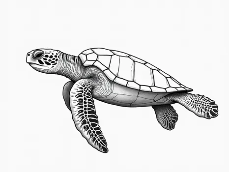 Monochrome Outline Sea Turtle Drawing